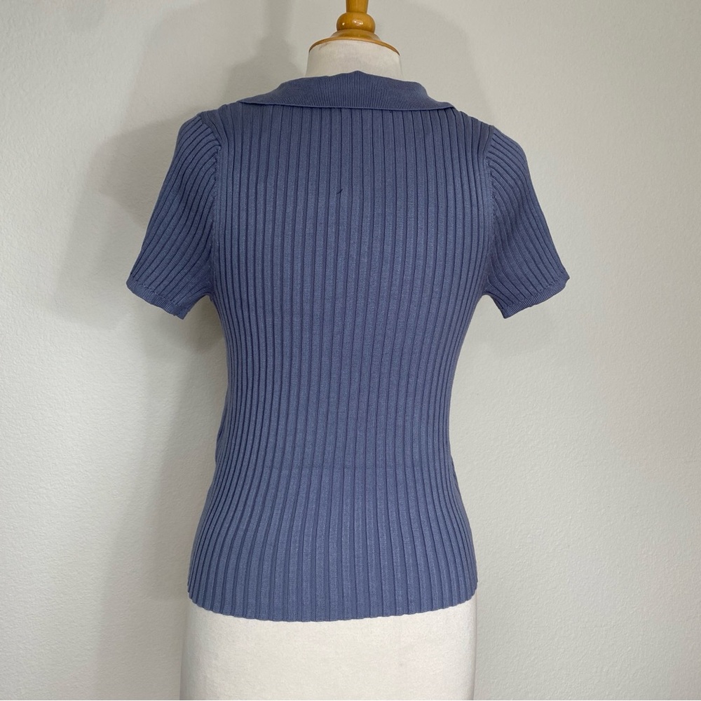 Talent Blue Gray Collared Ribbed V Neck Short Sleeve Soft Stretch Shirt Size 1X - Picture 2 of 15